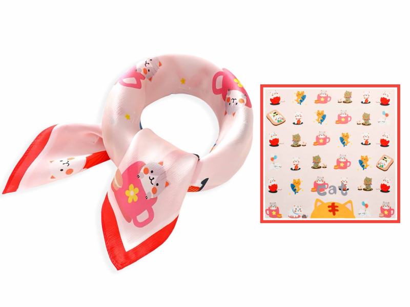 Fular pentru copii din mătase, imprimeu desen animat, 100% mătase, pătrat, pentru toate anotimpurile