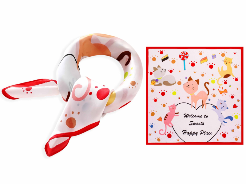 Fular pentru copii din mătase, imprimeu desen animat, 100% mătase, pătrat, pentru toate anotimpurile