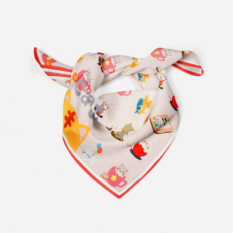 Fular pentru copii din mătase, imprimeu desen animat, 100% mătase, pătrat, pentru toate anotimpurile