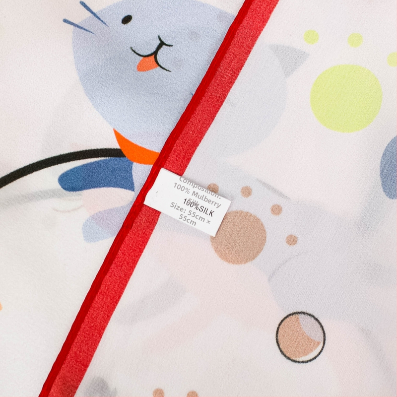 Fular pentru copii din mătase, imprimeu desen animat, 100% mătase, pătrat, pentru toate anotimpurile