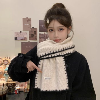 Haolu ženski vuneni šal – korejskog stila, pleteni rub s obrubom, zima 2025