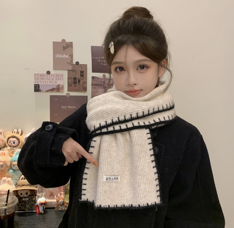 Haolu ženski vuneni šal – korejskog stila, pleteni rub s obrubom, zima 2025