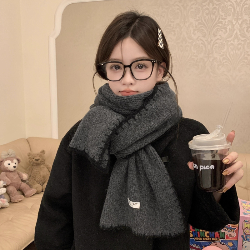 Haolu ženski vuneni šal – korejskog stila, pleteni rub s obrubom, zima 2025