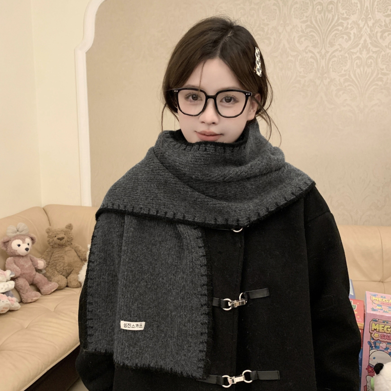 Haolu ženski vuneni šal – korejskog stila, pleteni rub s obrubom, zima 2025