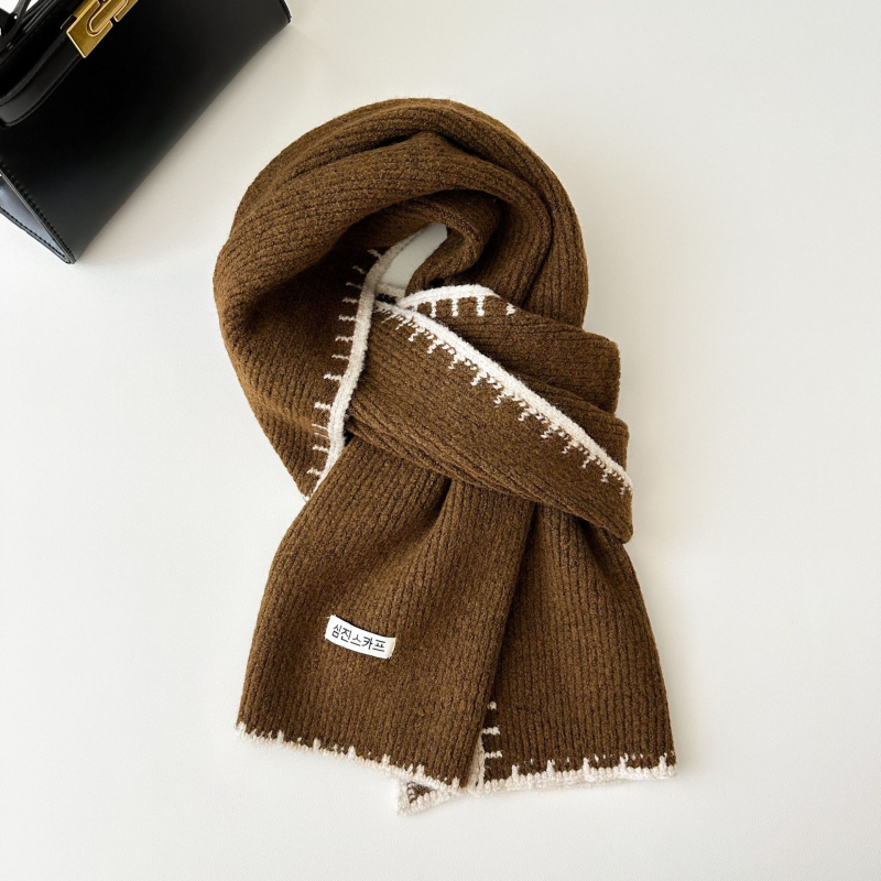Haolu ženski vuneni šal – korejskog stila, pleteni rub s obrubom, zima 2025