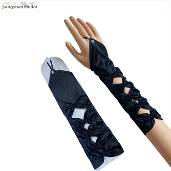 Līgavas cimdi kleitai - izgriezti paneļi, bez pirkstiem, elastīgi, vidēja garuma, pērļu izšuvums