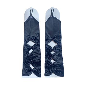 Līgavas cimdi kleitai - izgriezti paneļi, bez pirkstiem, elastīgi, vidēja garuma, pērļu izšuvums