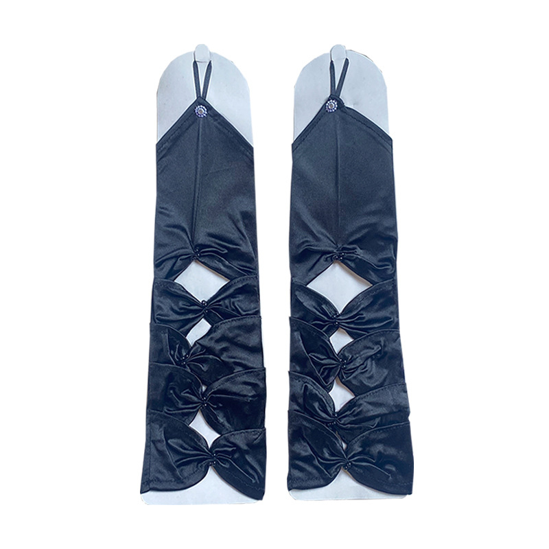 Līgavas cimdi kleitai - izgriezti paneļi, bez pirkstiem, elastīgi, vidēja garuma, pērļu izšuvums