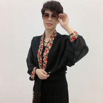 Șal brodat pentru protecție solară, pentru femei, cu mâneci late din chiffon