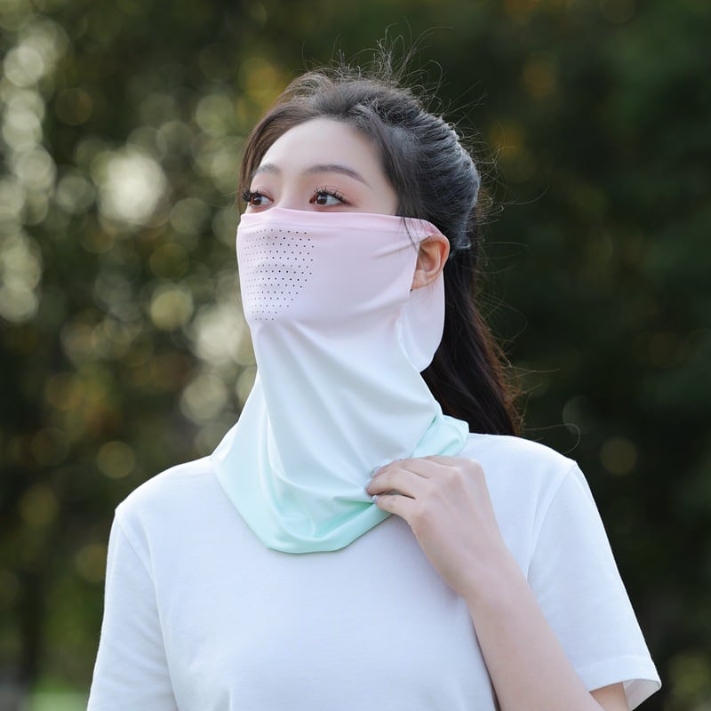 Légáteresztő UV-védett arc kendő nőknek, nyári Ice Silk anyag, teljes arctakarás, poliészter