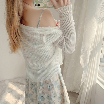 UV aizsargājošs īss kardigans sievietēm, garums 40–50 cm, viegls ice-silk adījums, garas piedurknes, vienas pogas aizdare, UPF40+, vasaras modelis.