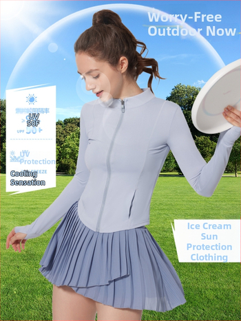 Sieviešu UV aizsardzības tops ārējiem sporta veidiem un jogai, Original Yarn IceSense Sunscreen audums, nailons 84,5% / spandeks 15,5%, garas piedurknes, garš siluets