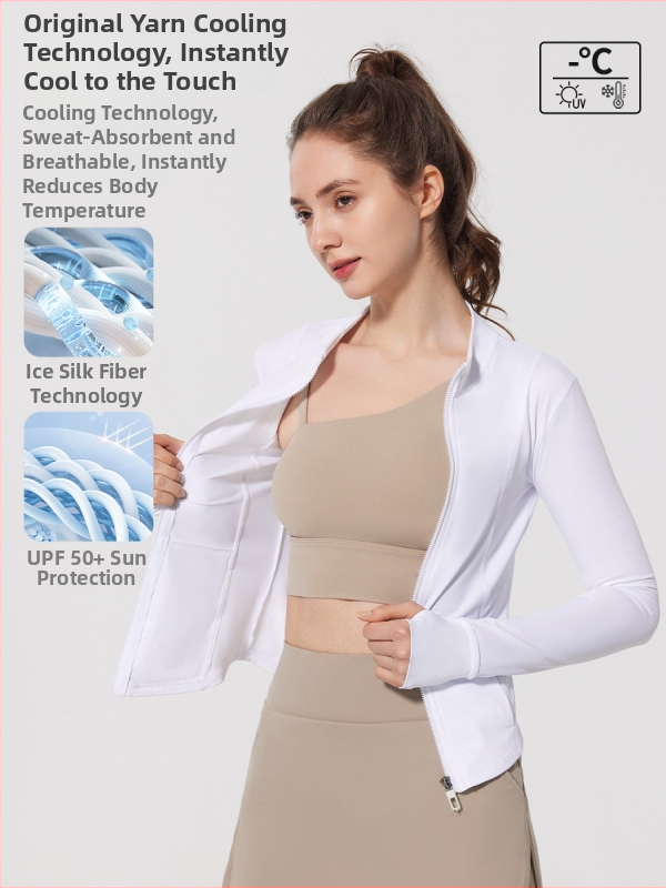 Sieviešu UV aizsardzības tops ārējiem sporta veidiem un jogai, Original Yarn IceSense Sunscreen audums, nailons 84,5% / spandeks 15,5%, garas piedurknes, garš siluets