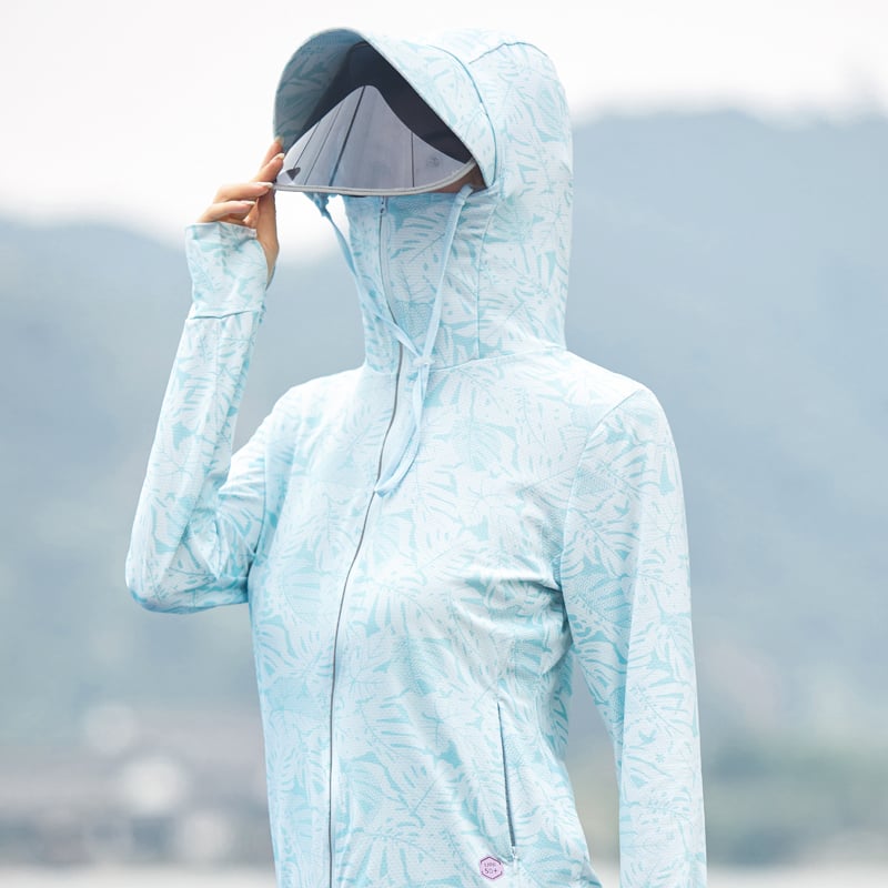 Kültéri szélkabát UPF50+ napvédelmi funkcióval, kémiai rostból készült anyag, csíkos mintázat, szabványos hosszúság