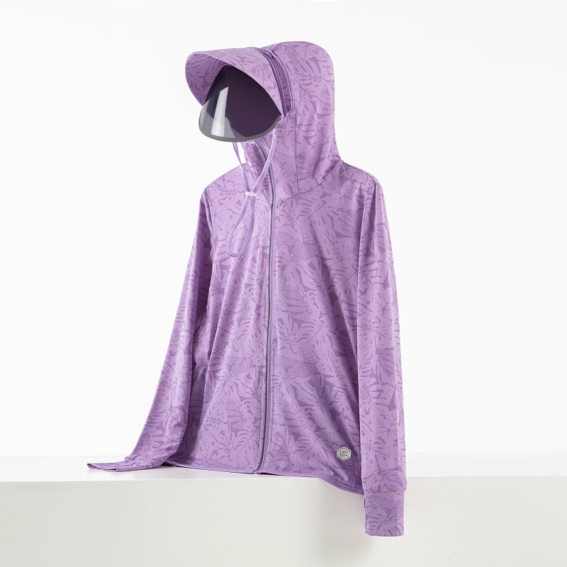 Kültéri szélkabát UPF50+ napvédelmi funkcióval, kémiai rostból készült anyag, csíkos mintázat, szabványos hosszúság