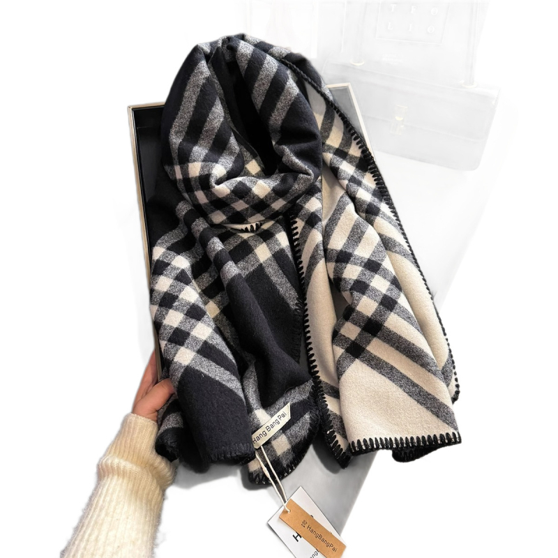 Шал от имитационен кашмир с каре — warp knitting, запазва топлината, зимен стил