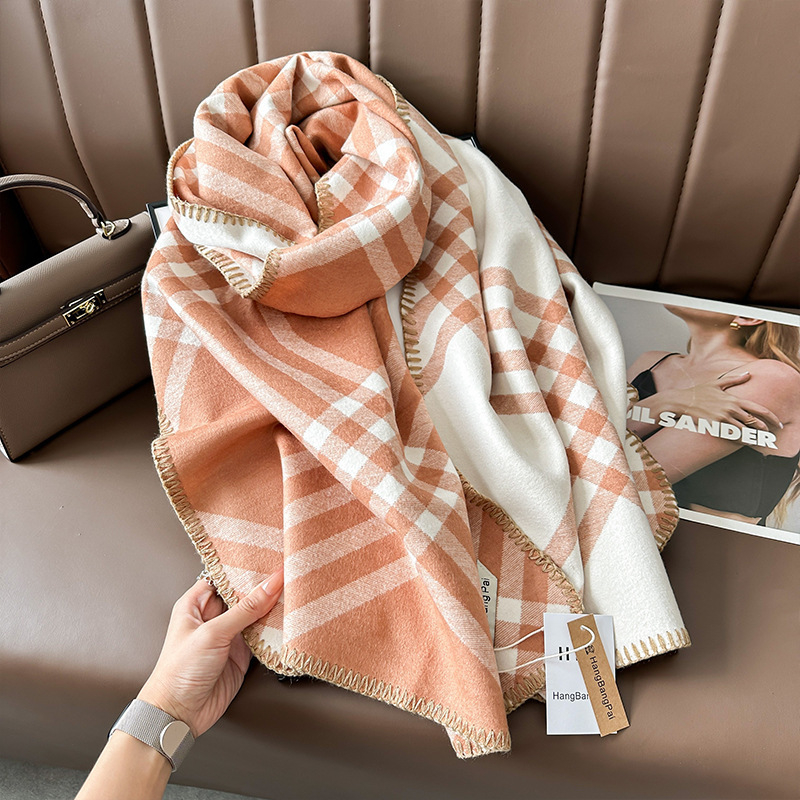 Шал от имитационен кашмир с каре — warp knitting, запазва топлината, зимен стил