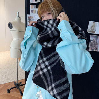 Шал за жени, ретро каре, Korean-style, warp knit, полиестер над 96%, запазва топлината, зимен стил