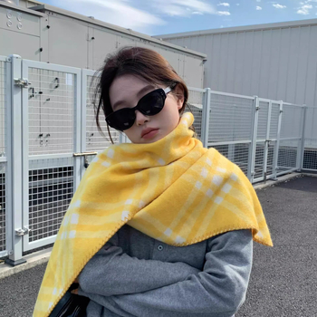 Шал за жени, ретро каре, Korean-style, warp knit, полиестер над 96%, запазва топлината, зимен стил