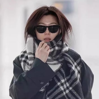 Шал за жени, ретро каре, Korean-style, warp knit, полиестер над 96%, запазва топлината, зимен стил