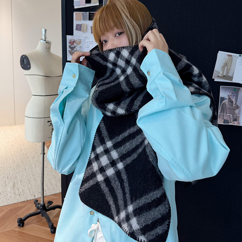 Шал за жени, ретро каре, Korean-style, warp knit, полиестер над 96%, запазва топлината, зимен стил