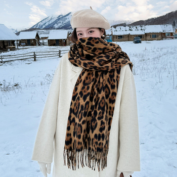 Леопардов шал за жени, топъл Warp трикотаж, полиестер имитационен кашмир, четири сезона