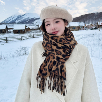 Леопардов шал за жени, топъл Warp трикотаж, полиестер имитационен кашмир, четири сезона