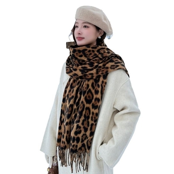 Леопардов шал за жени, топъл Warp трикотаж, полиестер имитационен кашмир, четири сезона