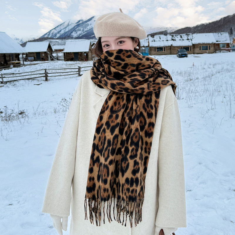 Леопардов шал за жени, топъл Warp трикотаж, полиестер имитационен кашмир, четири сезона