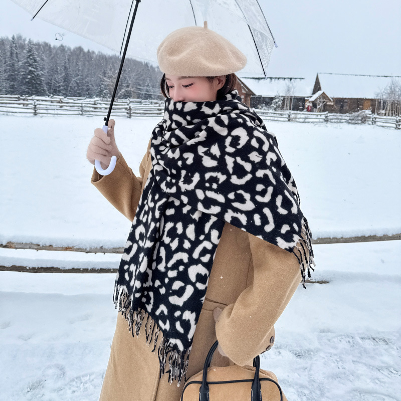 Леопардов шал за жени, топъл Warp трикотаж, полиестер имитационен кашмир, четири сезона