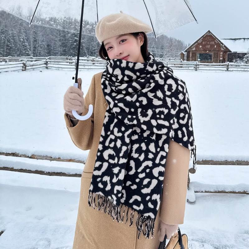Леопардов шал за жени, топъл Warp трикотаж, полиестер имитационен кашмир, четири сезона