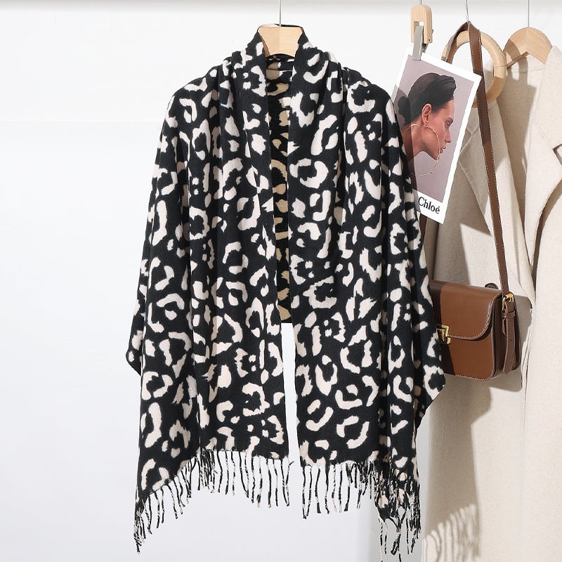 Леопардов шал за жени, топъл Warp трикотаж, полиестер имитационен кашмир, четири сезона