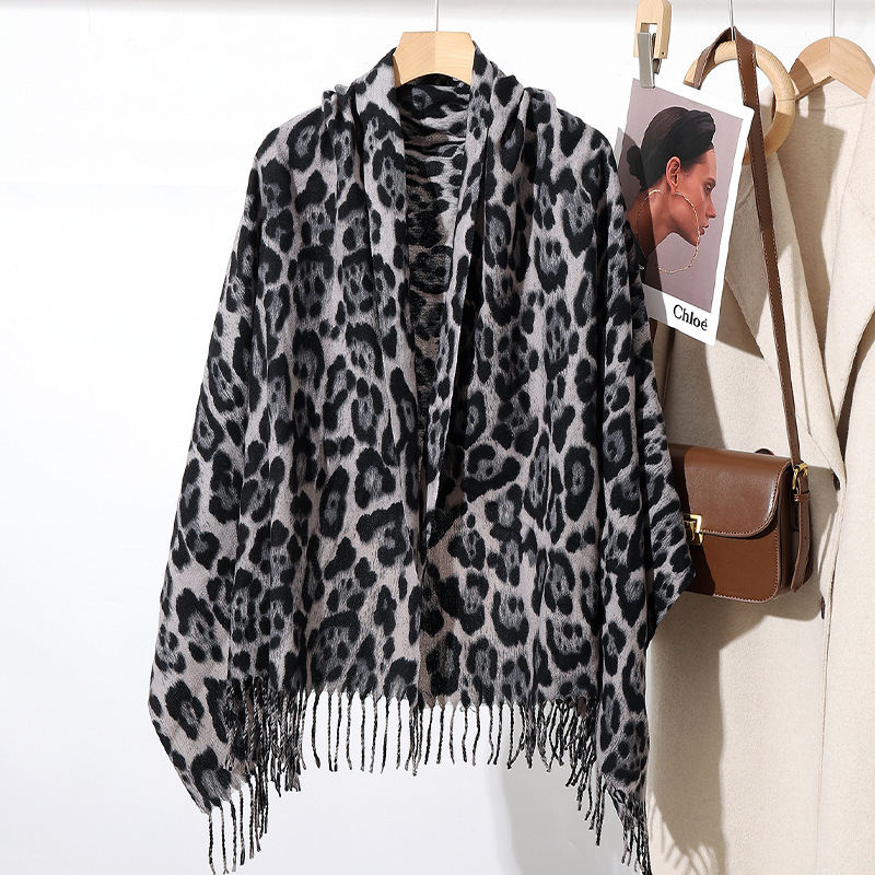 Леопардов шал за жени, топъл Warp трикотаж, полиестер имитационен кашмир, четири сезона