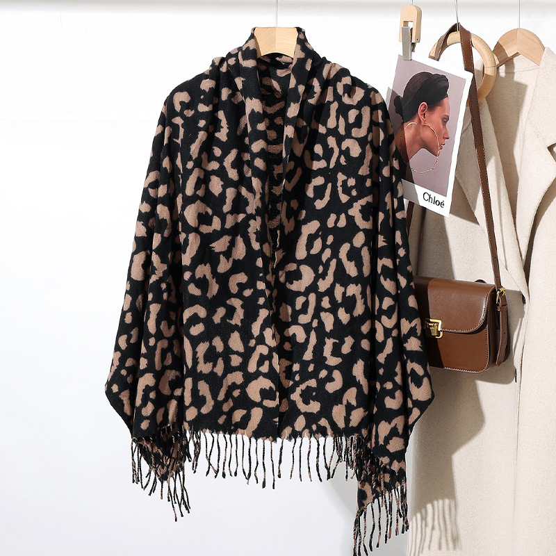 Леопардов шал за жени, топъл Warp трикотаж, полиестер имитационен кашмир, четири сезона