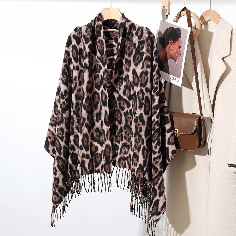 Леопардов шал за жени, топъл Warp трикотаж, полиестер имитационен кашмир, четири сезона
