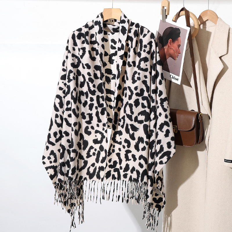 Леопардов шал за жени, топъл Warp трикотаж, полиестер имитационен кашмир, четири сезона