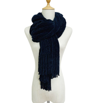 Дамски зимен Chenille плетен шал – текстуриран модел с пискюли, акрилово влакно 71–80%, запазва топлината