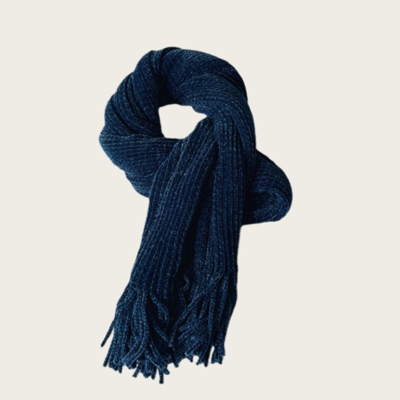 Дамски зимен Chenille плетен шал – текстуриран модел с пискюли, акрилово влакно 71–80%, запазва топлината