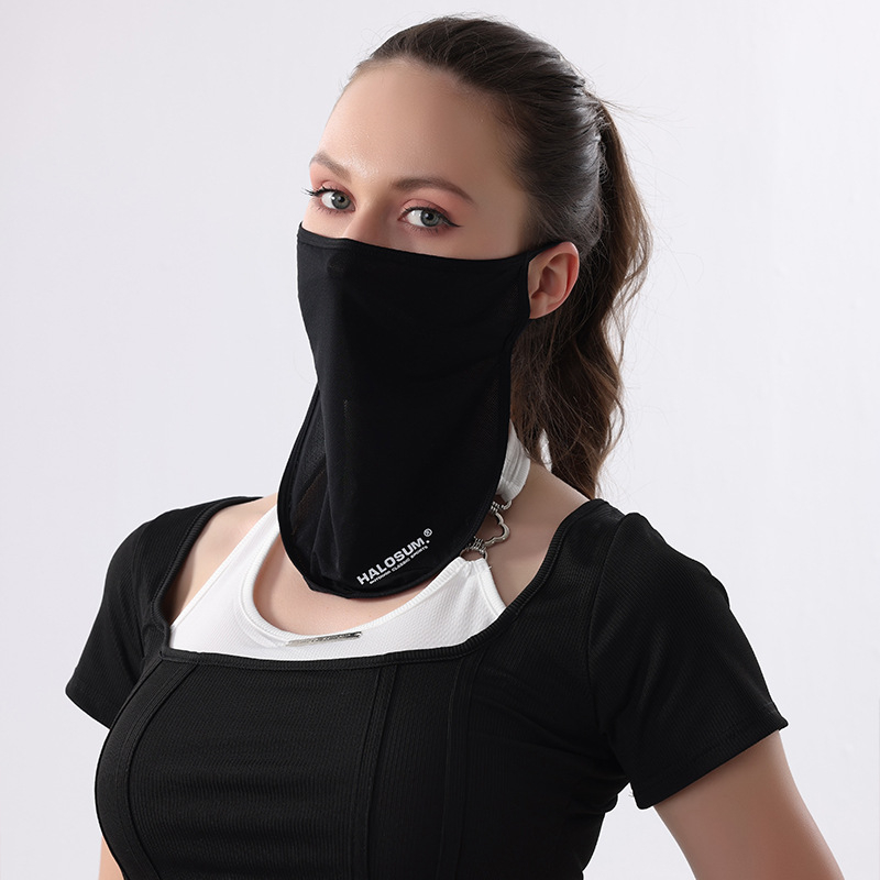 Ljetna maska za zaštitu od sunca s ušnim remenčićima i produženim jednostranim veoom, prozračna, UV zaštita; materijal: 84% najlon, 16% spandex; sladak stil, djelomično pokriven