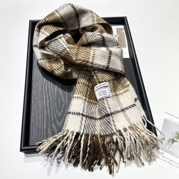 Zimski vuneni karirani šal — twill tkanje; vunena mješavina; produžena duljina; zadržava toplinu