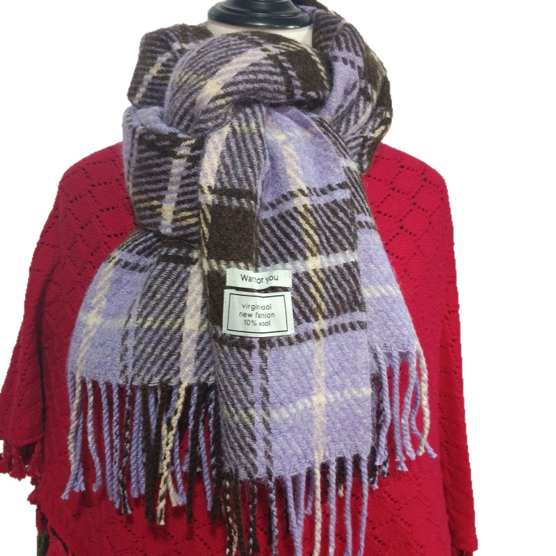Zimski vuneni karirani šal — twill tkanje; vunena mješavina; produžena duljina; zadržava toplinu