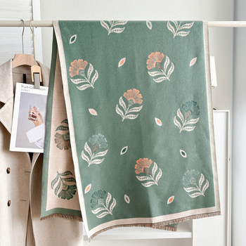 Unisex šal s warp-pletenjem, poliester vlakno, dojam imitacije kašmira, otisnuti dekor, japansko-korejski stil, pogodan za zimu, proljeće i jesen.