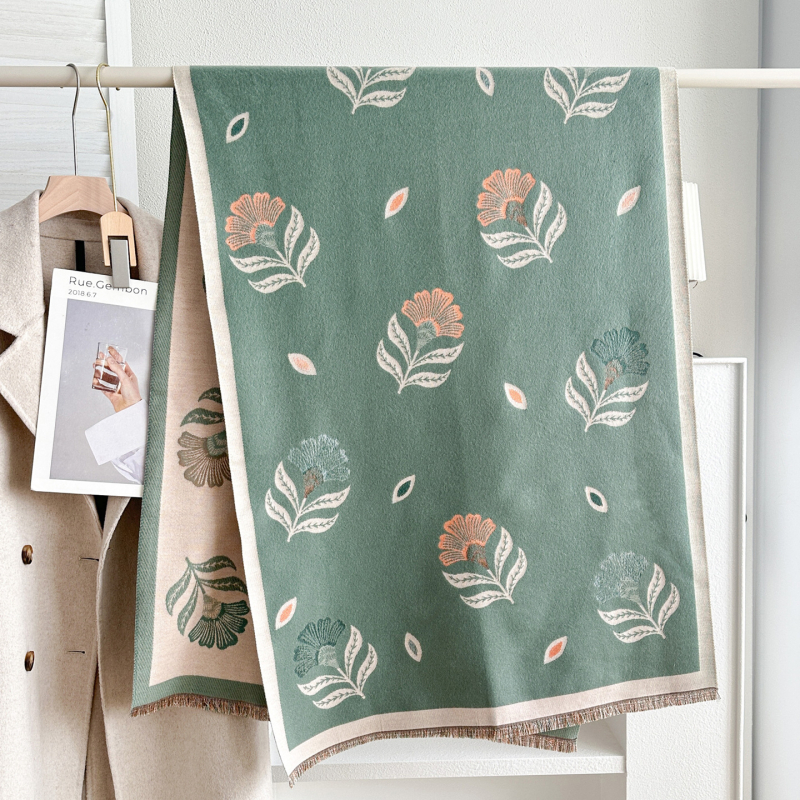 Unisex šal s warp-pletenjem, poliester vlakno, dojam imitacije kašmira, otisnuti dekor, japansko-korejski stil, pogodan za zimu, proljeće i jesen.