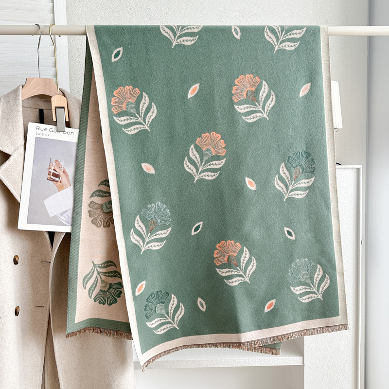 Unisex šal s warp-pletenjem, poliester vlakno, dojam imitacije kašmira, otisnuti dekor, japansko-korejski stil, pogodan za zimu, proljeće i jesen.