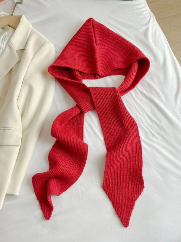 Ženski integrirani šal-kapa: mješavina materijala, twill pletenje, jednobojni uzorak, toplo, japansko-korejski stil