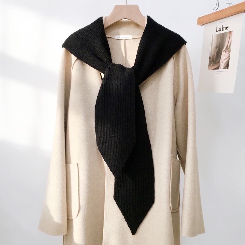 Ženski integrirani šal-kapa: mješavina materijala, twill pletenje, jednobojni uzorak, toplo, japansko-korejski stil