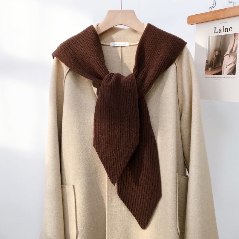 Ženski integrirani šal-kapa: mješavina materijala, twill pletenje, jednobojni uzorak, toplo, japansko-korejski stil