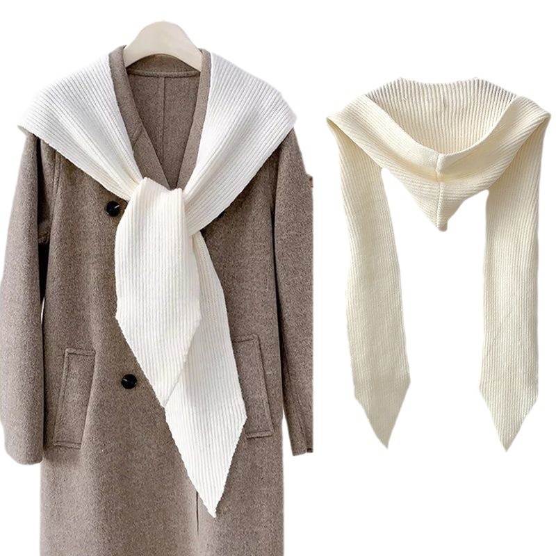 Ženski integrirani šal-kapa: mješavina materijala, twill pletenje, jednobojni uzorak, toplo, japansko-korejski stil