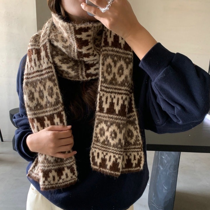 Fair Isle pleteni šal i šal za vrat, vunena smjesa, zimska toplina