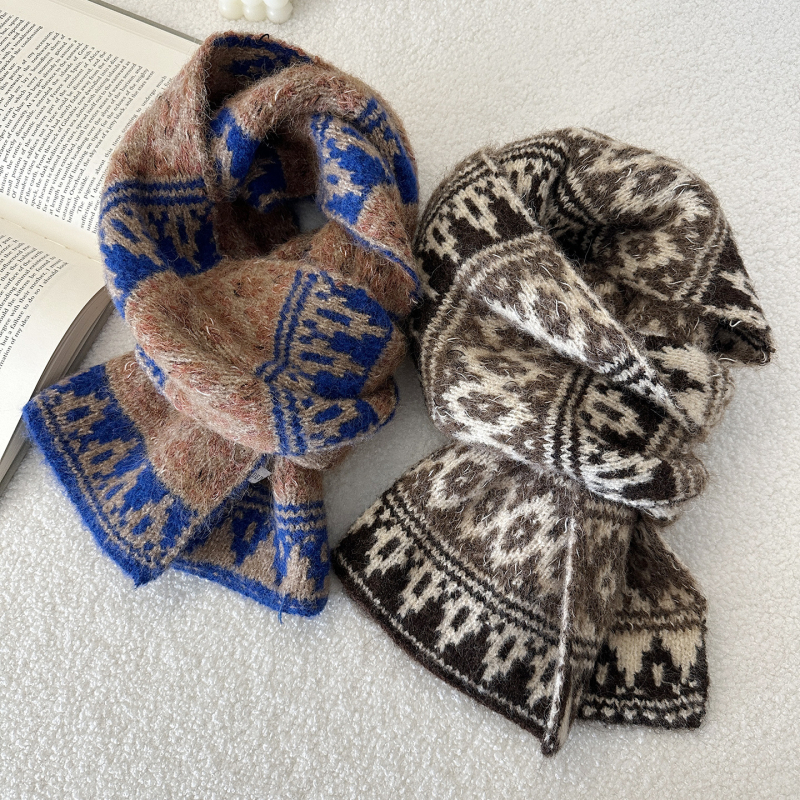 Fair Isle pleteni šal i šal za vrat, vunena smjesa, zimska toplina